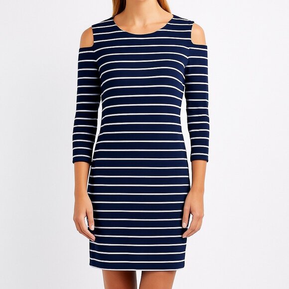 One Clothing Black Striped Cold Shoulder Dress Size M - Picture 1 of 6